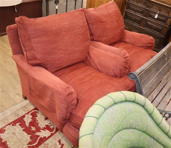 A pair of contemporary Howard style terracotta chenille upholstered armchairs, by Duresta